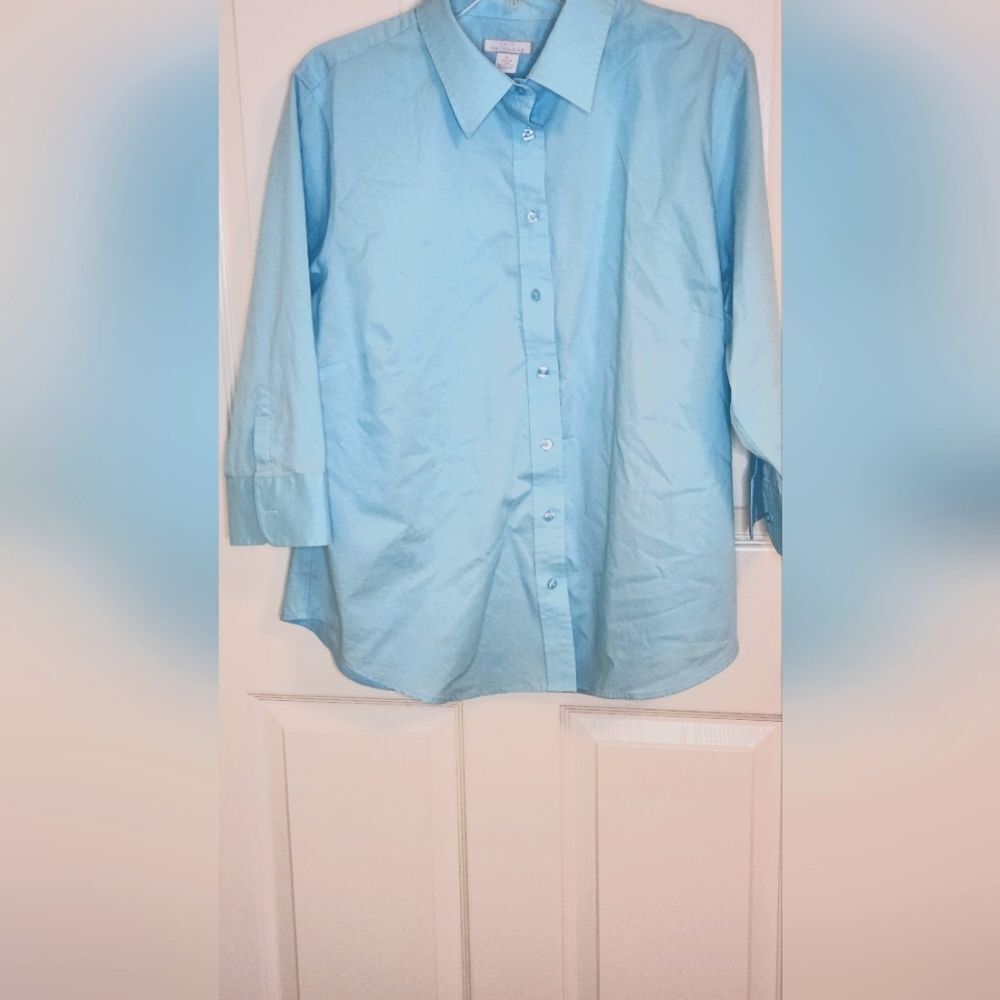 Lady Hathaway XL Blue 3/4 Sleeve Cotton Blend Buttons Up Women’s Shirt